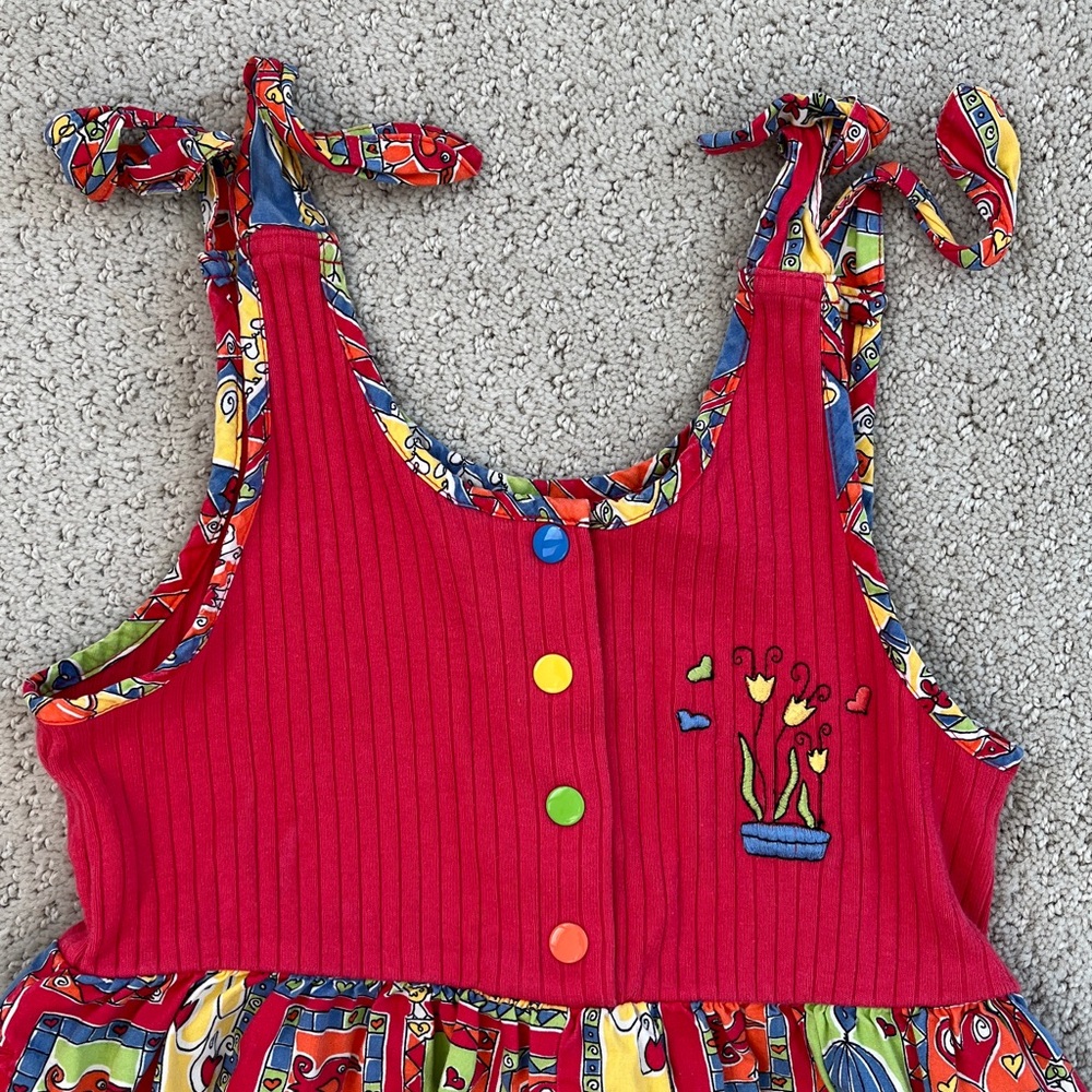VINTAGE Gymboree RAINBOW tag Floral Red tie tank top with shorts and pockets - Picture 5 of 11